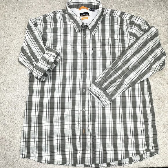 Orvis Men's Long Sleeve Button Down Plaid Olive Green and‎ Light Mint Green Size - Picture 1 of 11